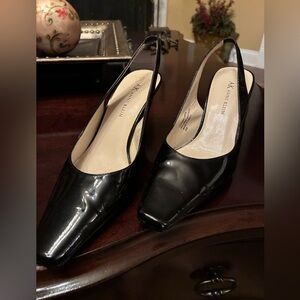 Anne Klein Glossy Black Leather Slingback Heels. Size 6M